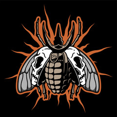 vector artwork illustration tracing of insect beetle body grenade and wings skull head
