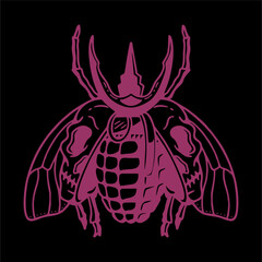 vector artwork illustration tracing of insect beetle body grenade and wings skull head