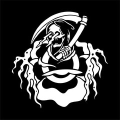 vector illustration of grim reaper skull screaming lightning at rose flower
