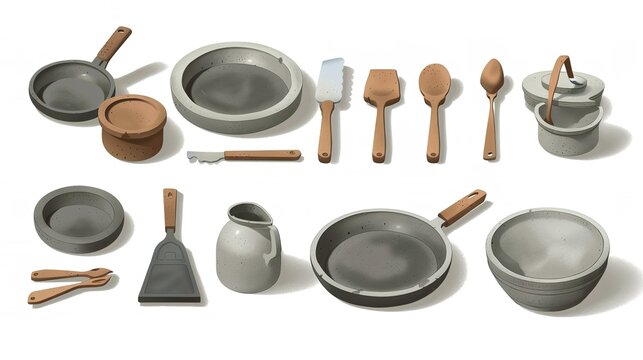 Set of different cooking utensils and dishes