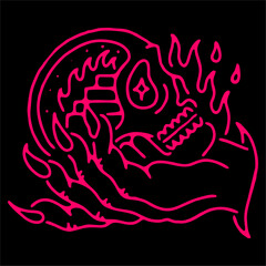 vector illustration of skull head burning and stairs at hand human background black