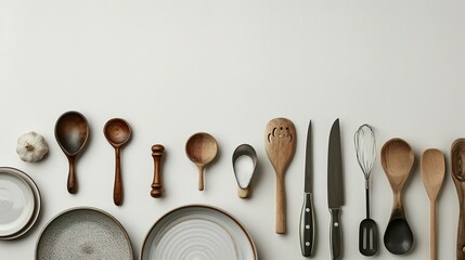 Set of different cooking utensils and dishes - obrazy, fototapety, plakaty