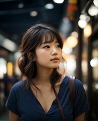 Obraz premium Beautiful Confident Young Asian Woman - Going to Work - Succesful Lady in Life and Work - Pretty and Fine features with fair Skin.