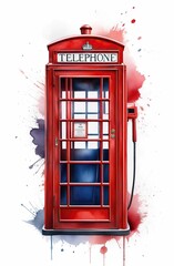 Fototapeta premium Beautiful watercolor illustration of red London telephone boxes in London, UK.