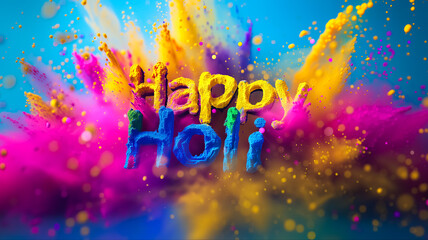 colorful celebration of happy holi festival with splashes and splatter of colorful vibrant color powders - obrazy, fototapety, plakaty