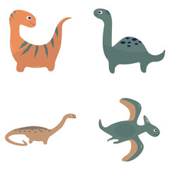 Fototapeta na wymiar Adorable Dinosaurs Illustration, On White Background. Flat Cartoon Design. Isolated Vector