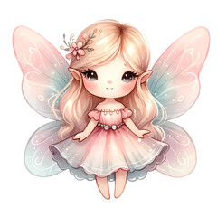 A delicate watercolor captures the enchanting essence of a cute fairy, radiating ethereal beauty and magical charm.