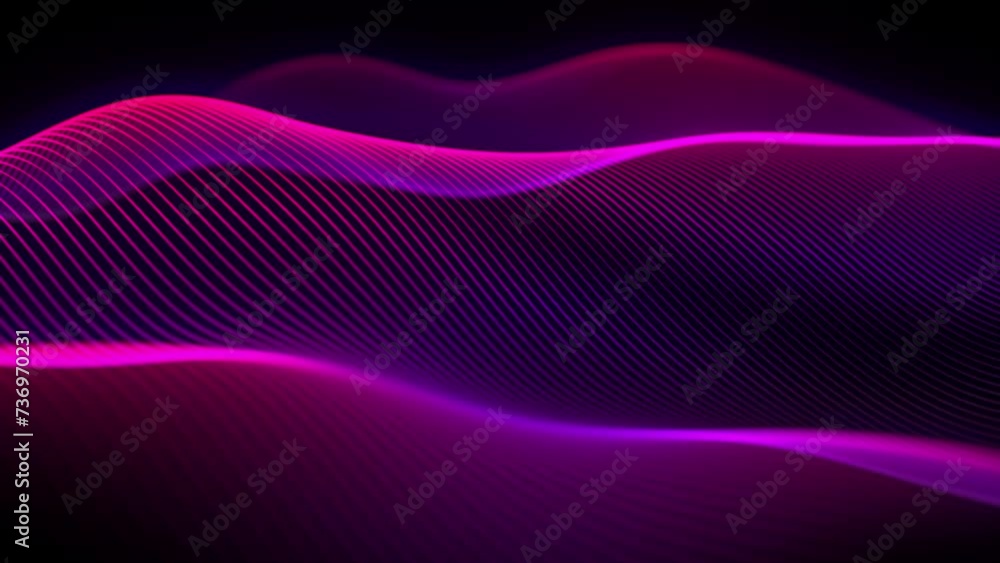 Poster bright 3d sound waves consisting of curved lines flowing digital water surface. abstract concept of 