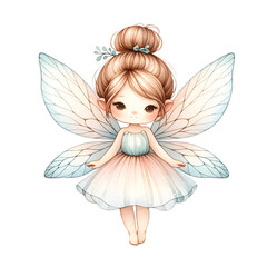 A delicate watercolor captures the enchanting essence of a cute fairy, radiating ethereal beauty and magical charm.