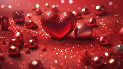 Romantic Red Water Drops, A Valentine's Day-themed illustration featuring bright red water drops, symbolizing love and celebration