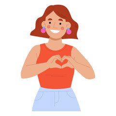 Vector illustration of woman with heart shape hands