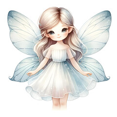 A delicate watercolor captures the enchanting essence of a cute fairy, radiating ethereal beauty and magical charm.