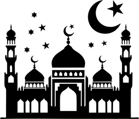 silhouette of mosque in black