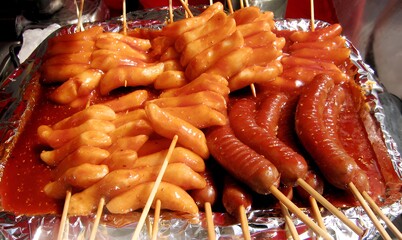 Grilled sausage skewers Street food Korean food