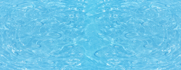 Blue water surface texture with ripples, splashes, and bubbles. Abstract summer banner background...