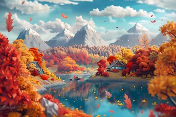 Vibrant autumn illustrations showcasing diversity and unity through colorful seasonal imagery. - obrazy, fototapety, plakaty
