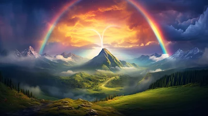 Papier Peint photo Lavable Aurores boréales A rainbow over a mountain