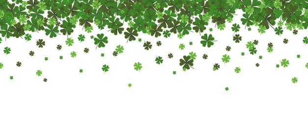 Banner for St. Day Patrick. Seamless clover border with four leaflets. Good luck. Vector