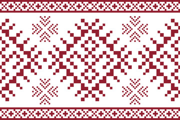 Ethnic seamless design.Geometric pixel ornament design.Beautiful tribal ethnic vector texture.Cross stitch seamless textile embroidery.Scandinavian folk pattern for products,fabric,wrapping,print,deco