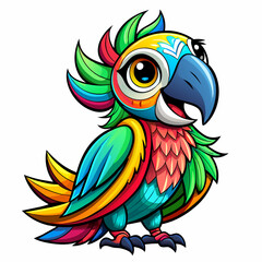 parrot, cute, style , Big eye, art 90 style, white background