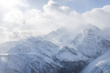 aerial view of franz josef glacier with clouds. New Zealand