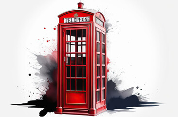 Obraz premium Beautiful watercolor illustration of red London telephone boxes in London, UK.