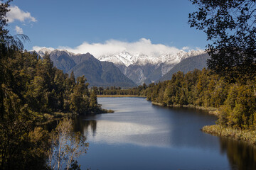 Fototapeta na wymiar matheson lake with mount cook in the background. New Zealand