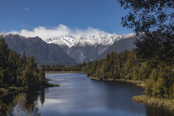 Fototapeta na wymiar matheson lake with mount cook in the background. New Zealand