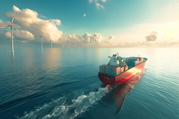 A large transport ship sailing peacefully on calm waters under a clear sky