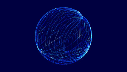 Abstract 3D Sphere of Neon Dots and Stripes. Hi-Tech Orb HUD Design Element. Global Network Connection. Abstract Globe Grid. Science and Technology Vector Illustration.