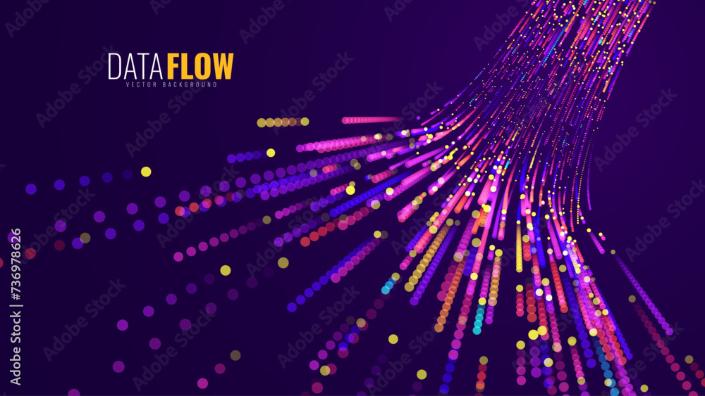 Fototapete Digital Data Flow Vector Background. Big Data Technology Lines. 5G Wireless Data Transmission. High Speed Light Trails. Information Flow in Virtual Reality Cyberspace. Vector Illustration.