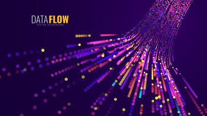 Digital Data Flow Vector Background. Big Data Technology Lines. 5G Wireless Data Transmission. High Speed Light Trails. Information Flow in Virtual Reality Cyberspace. Vector Illustration.