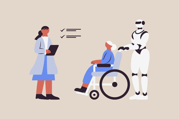 Technology in Caring for Patient and The Disabled Vector Illustration