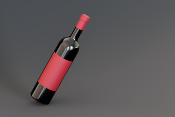 Wine bottle on gray background. 3d-rendering