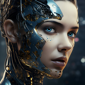 portrait of a girl with a robot mask on face 