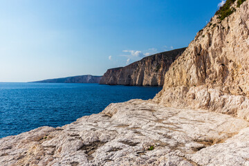 Fototapeta na wymiar White cliffs of Zakynthos island in Greece.
