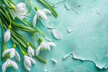 Spring greeting card with torn paper and Snowdrops flowers - obrazy, fototapety, plakaty