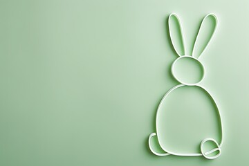 simple Easter bunny shape made of single stroke, on plain light green background, with copy space for text