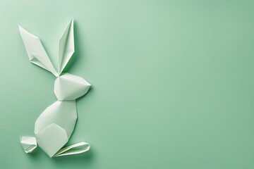 simple Easter bunny shape made of single stroke, on plain light green background, with copy space...