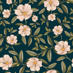 original floral seamless pattern, leaves and flowers on a white background, beautiful wrapping paper, designer fabric, print for textiles	, wedding, holiday