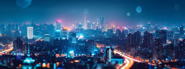 Foto op Plexiglas city, night, cityscape, architecture, tower, asia, skyscraper © Toey Meaong