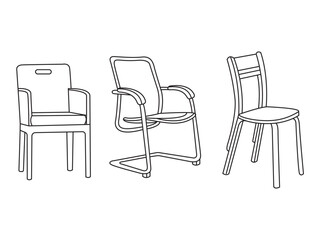 Obraz premium Stylish modern office chair, assorted set of black leather office chairs, Vector minimal office chairs angle view isolated on white background.