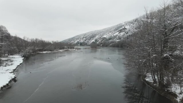 Winter view of Pancharevo lake, Sofia city Region, Bulgaria