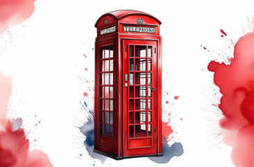 Obraz premium Beautiful watercolor illustration of red London telephone boxes in London, UK.