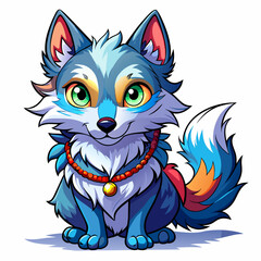 Fototapeta premium wolf, cute, style , Big eye, art 90 style, white background