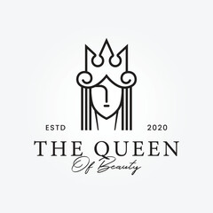 Luxurious Beautiful queen mono line logo icon design template vector illustration