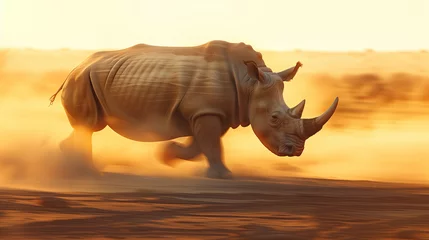 Foto op Plexiglas anti-reflex a rhino walking in the dirt in natural habitat © Rangga Bimantara