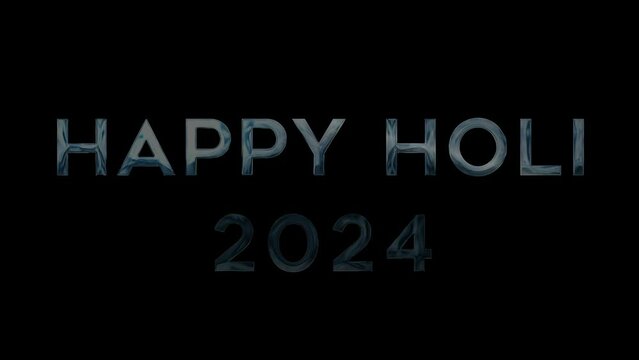 Happy Holi 2024 Indian festival celebration event epic text font silver shine glow animation video