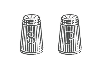 Pepper and Salt Shaker . Hand drawn engraving style illustrations. Vector illustration.