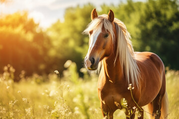 Obraz na płótnie Canvas Horse Standing in Field of Tall Grass